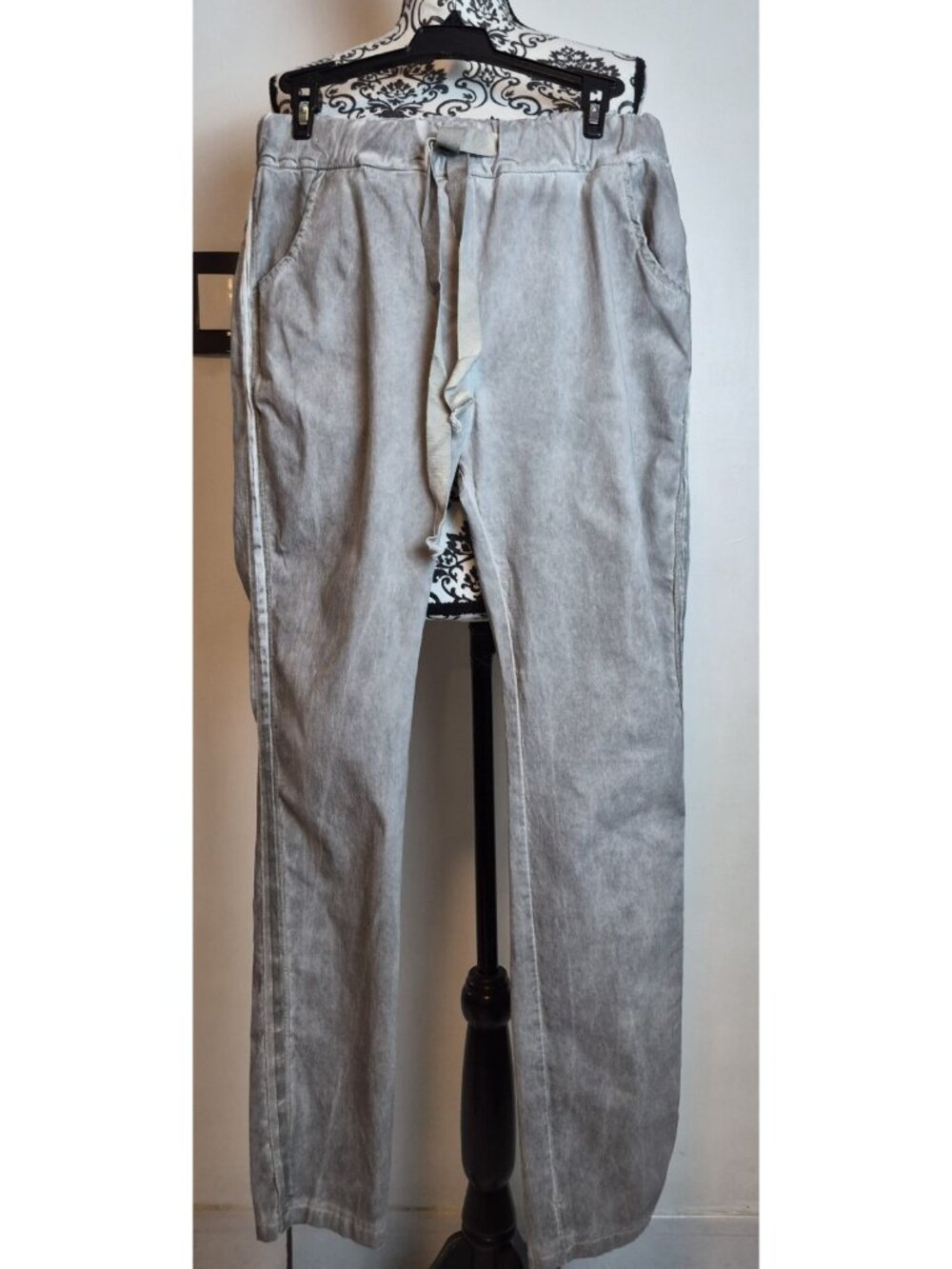 Made In Italy Women's Sz L Viscose Blend Wide Leg Pants Gray Elastic Waist